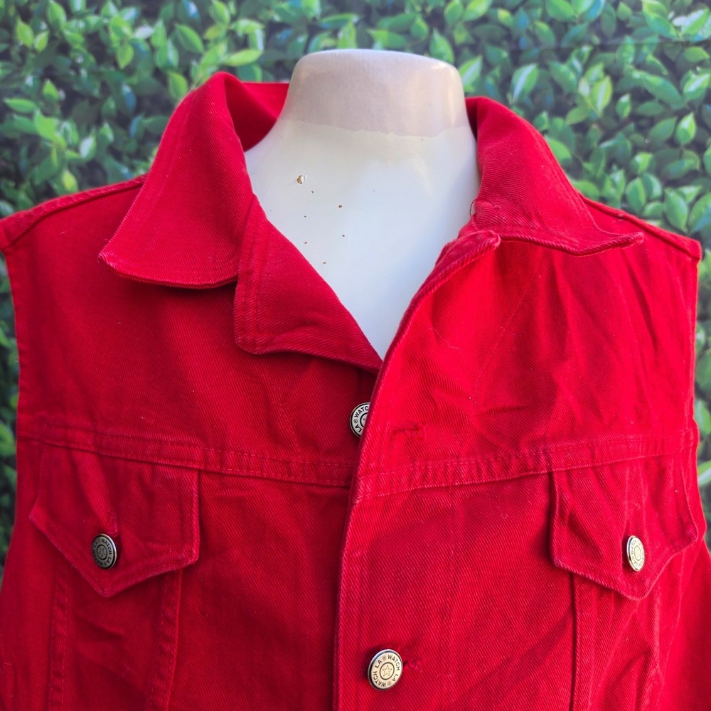 Vintage WATCH L.A. Red Denim Vest Womens 4XL USA Made Cotton Button Front - Picture 2 of 7